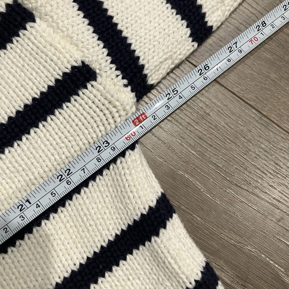 J.Crew 2025 Rollneck Sweater Womens L Ivory Navy Blue Striped Cotton Nautical - Picture 3 of 13